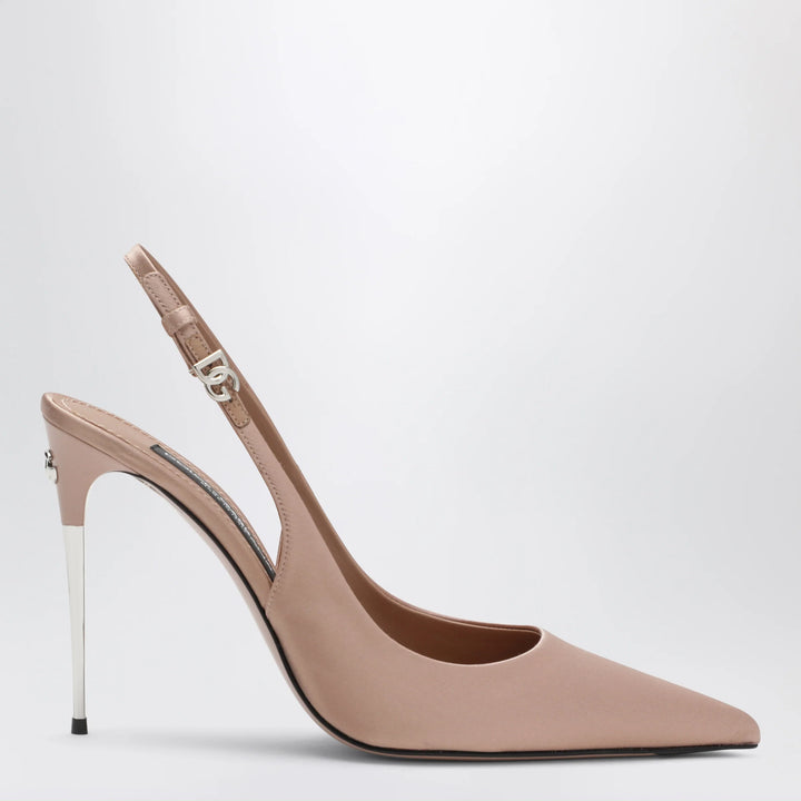 Dolce&amp;Gabbana - Beige satin slingback with DG logo
