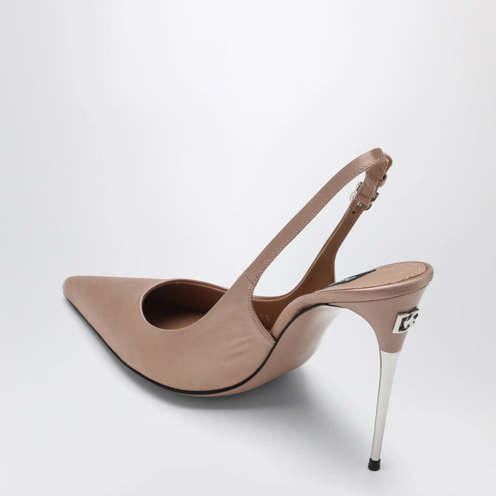 Dolce&amp;Gabbana - Beige satin slingback with DG logo