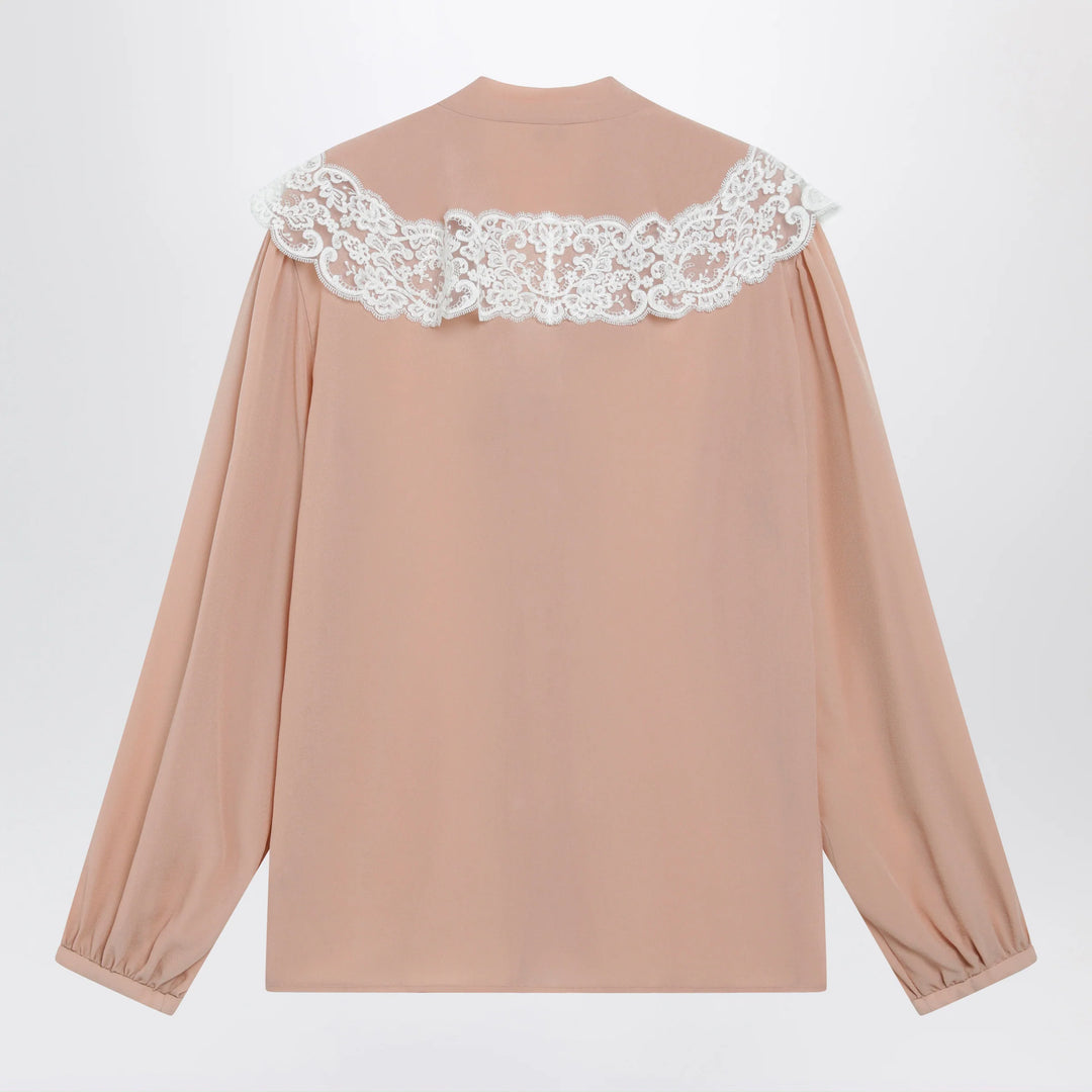 Chloé - Biscuit pink silk and lace shirt