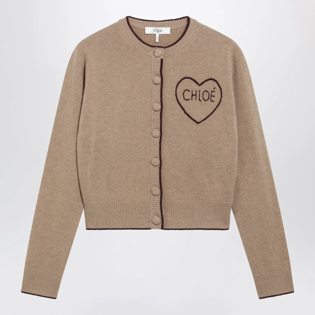 Chloé - Light Brown Wool and Cashmere Logo Cardigan