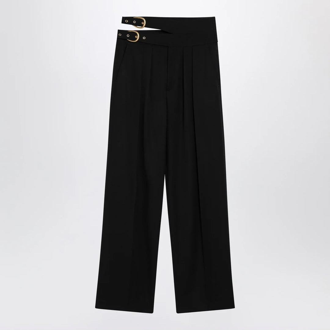 Chloé - Black trousers with double belt and gold buckles