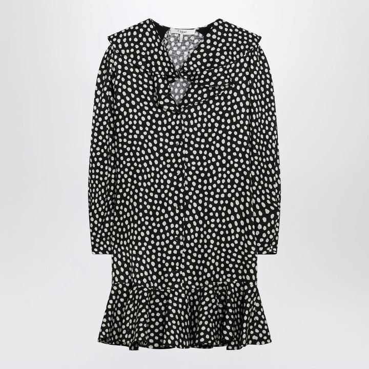 Chloé - Black silk jacquard mini dress with polka dot print