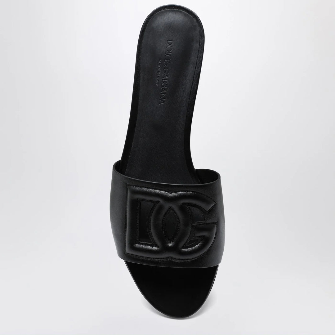 Dolce&amp;Gabbana - Black leather slides with DG logo