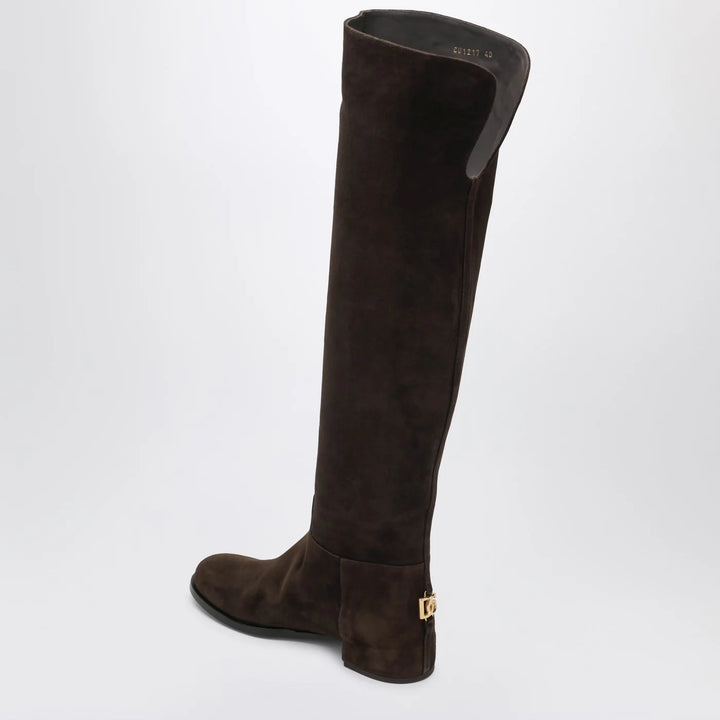 Dolce&amp;Gabbana - High suede boot in ebony brown