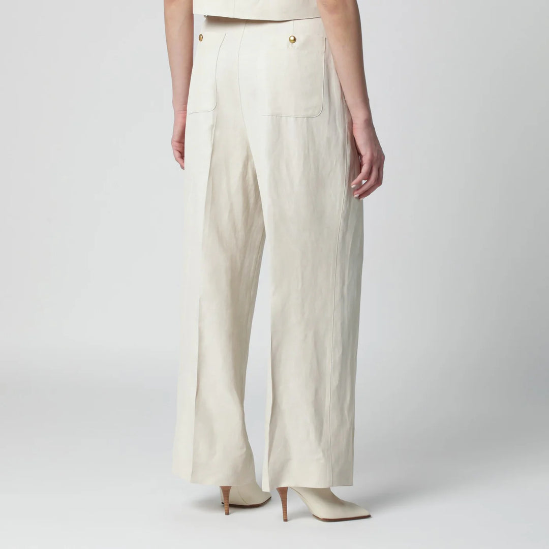 P.A.R.O.S.H. - Sand-colored linen-blend trousers