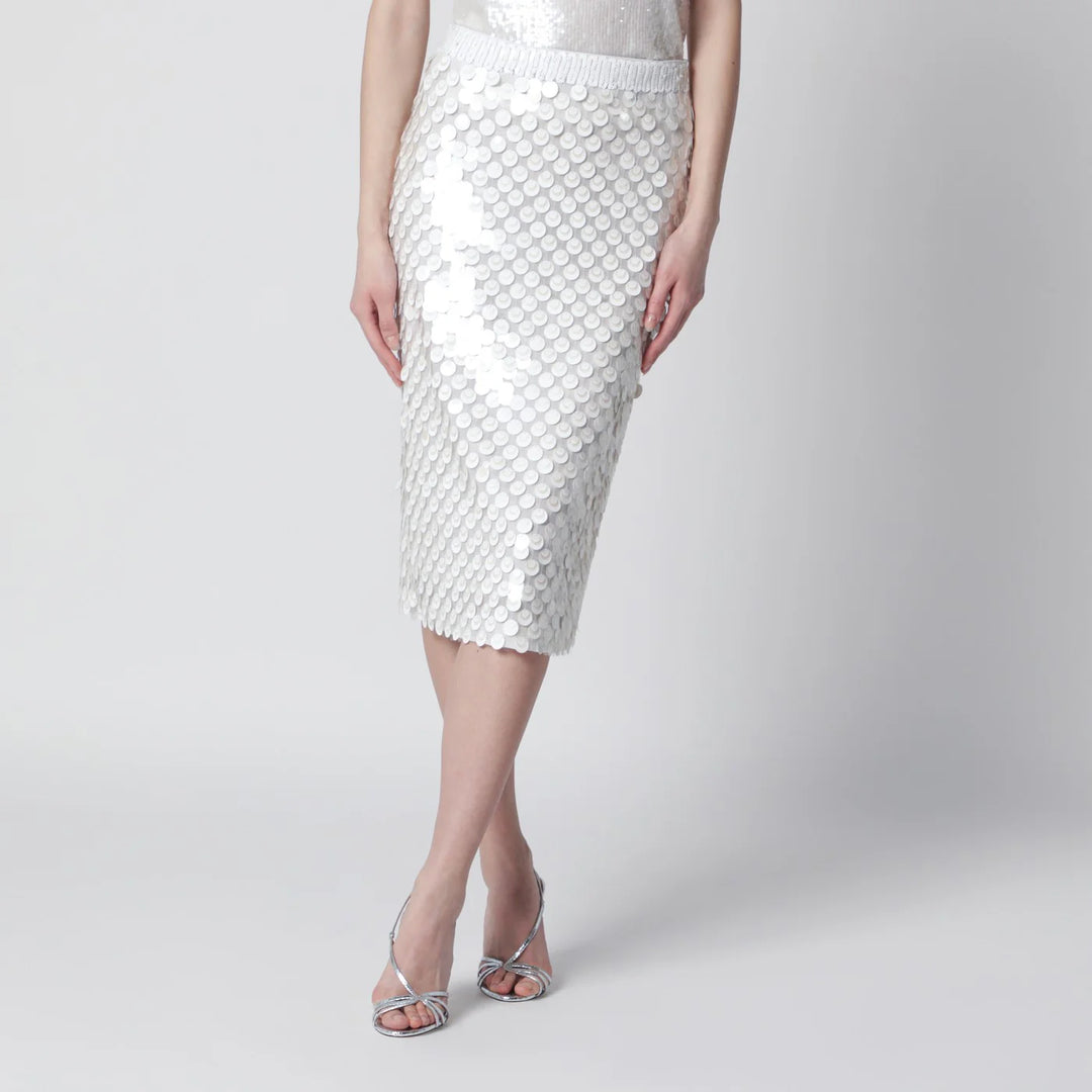 P.A.R.O.S.H. - Cream sequin pencil skirt