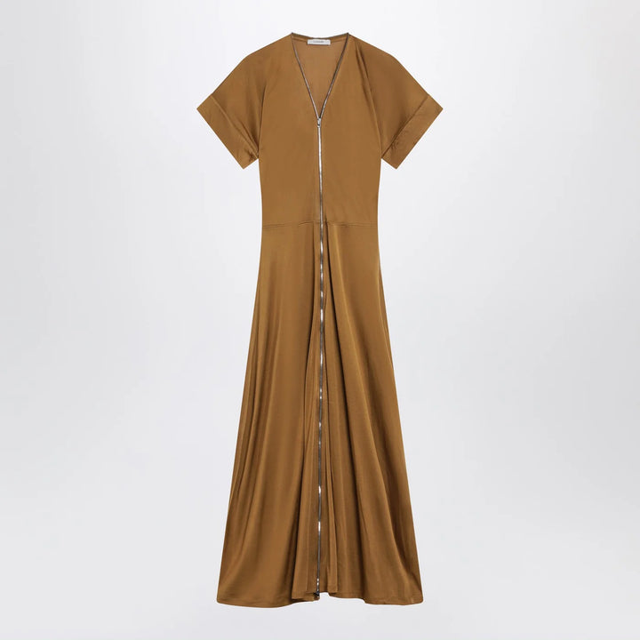 LEMAIRE - Cinnamon-brown zip-up dress in cotton-viscose jersey