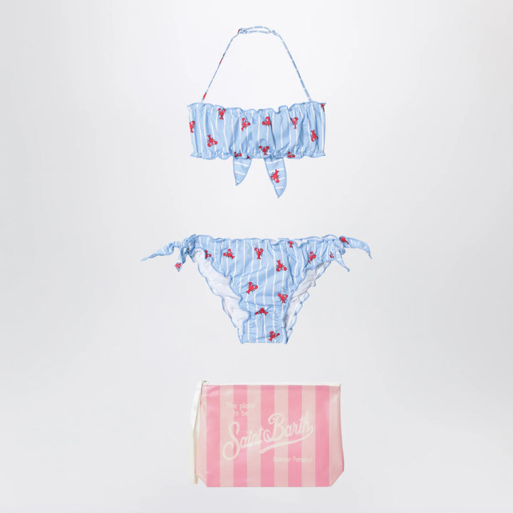 MC2 Saint Barth - Light blue striped bikini with little crabs and pouch