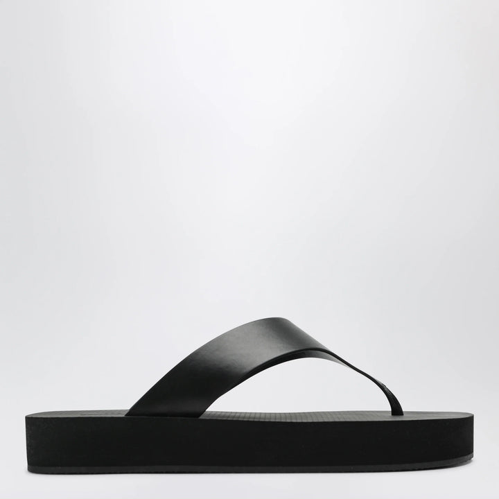 The Row - Black Dune leather flip-flops