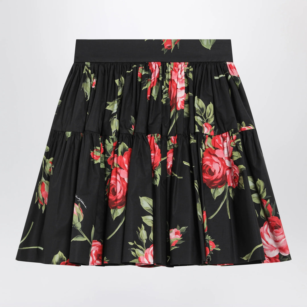 Dolce&amp;Gabbana - Short cotton skirt with Bouquet Rose print, black