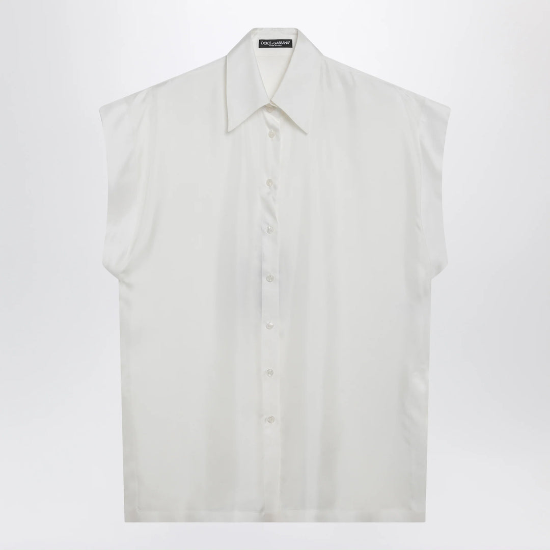 Dolce&amp;Gabbana - Silk twill shirt with butterfly sleeves in natural white