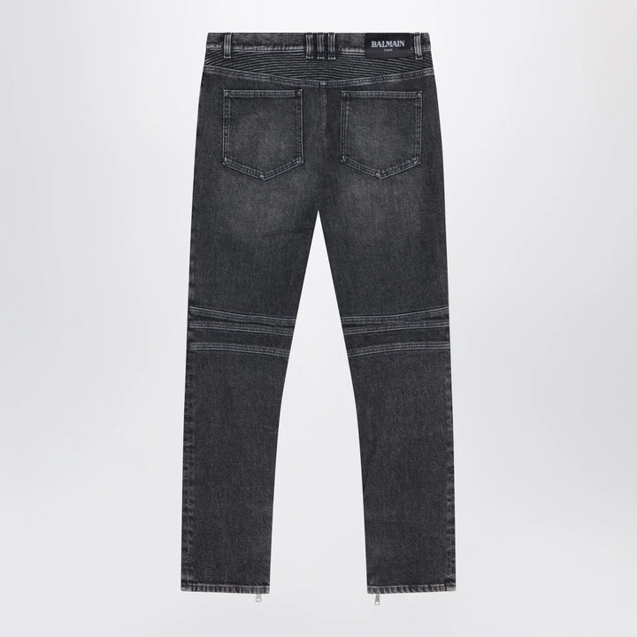 Balmain - Grey washed slim biker jeans
