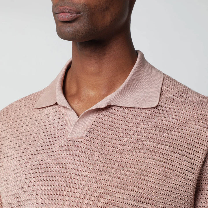 Tagliatore - Pink openwork cotton polo shirt