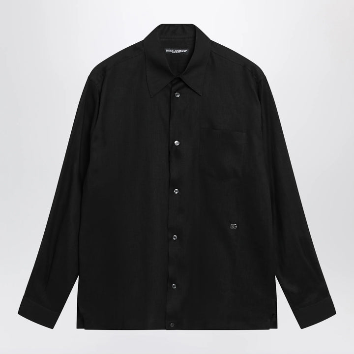 Dolce&amp;Gabbana - Hawaii-fit linen shirt with DG hardware in black