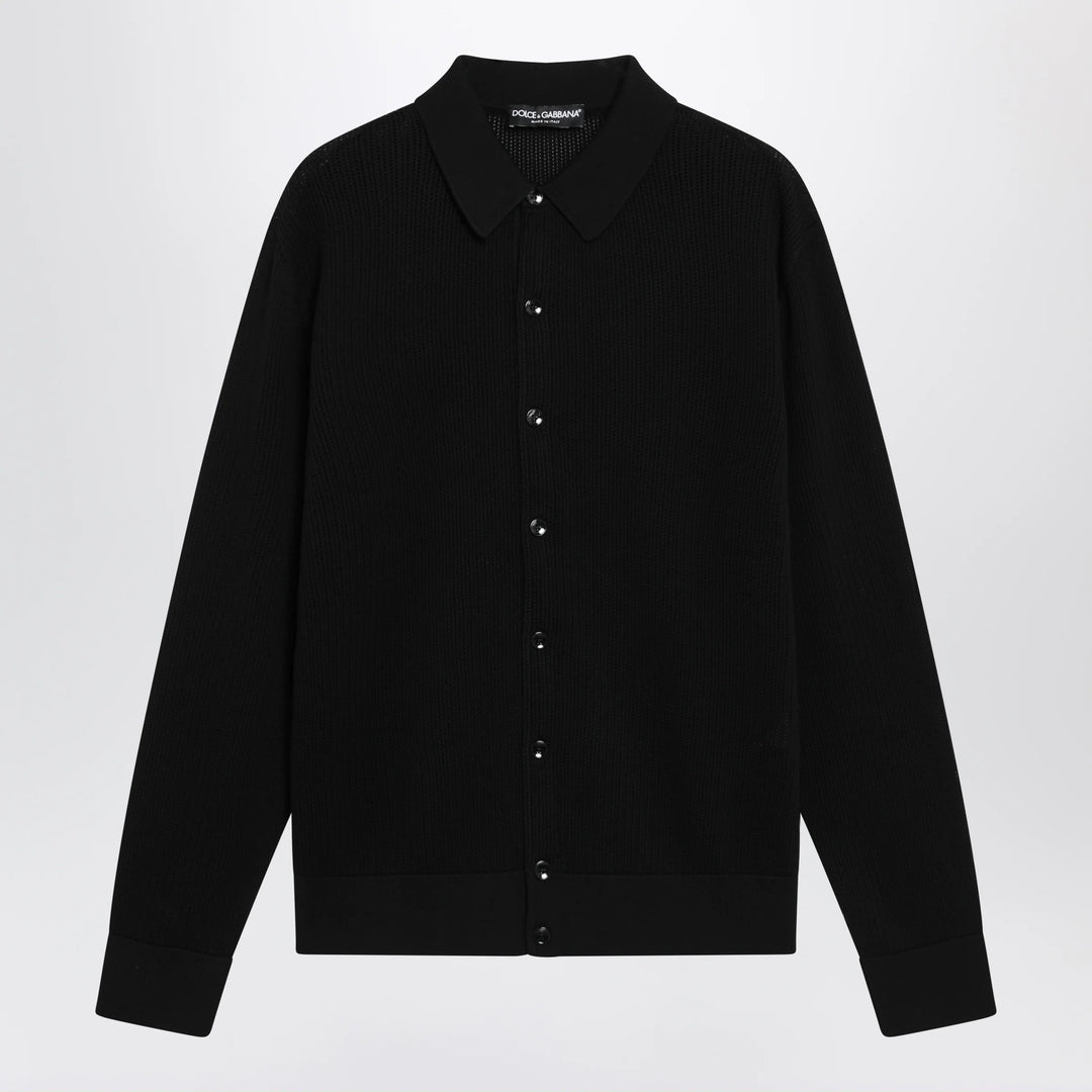 Dolce&amp;Gabbana - Long-sleeve openwork rib knit cotton shirt in black