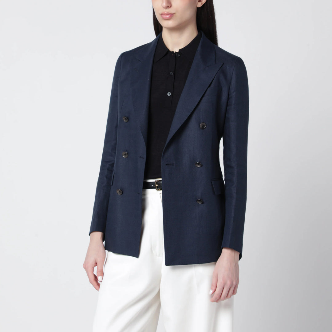 Tagliatore - Navy blue double-breasted linen jacket