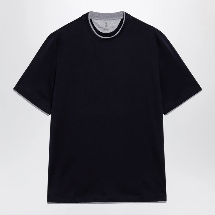 Brunello Cucinelli - Crew-neck cotton jersey T-shirt with faux layering, cobalt