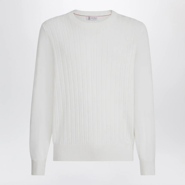 Brunello Cucinelli - White ribbed cotton sweater