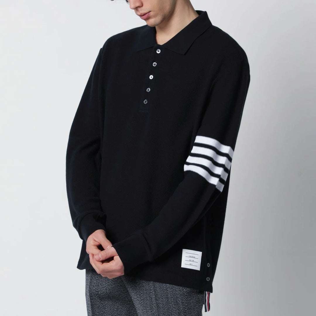 Thom Browne - Navy blue cotton polo shirt