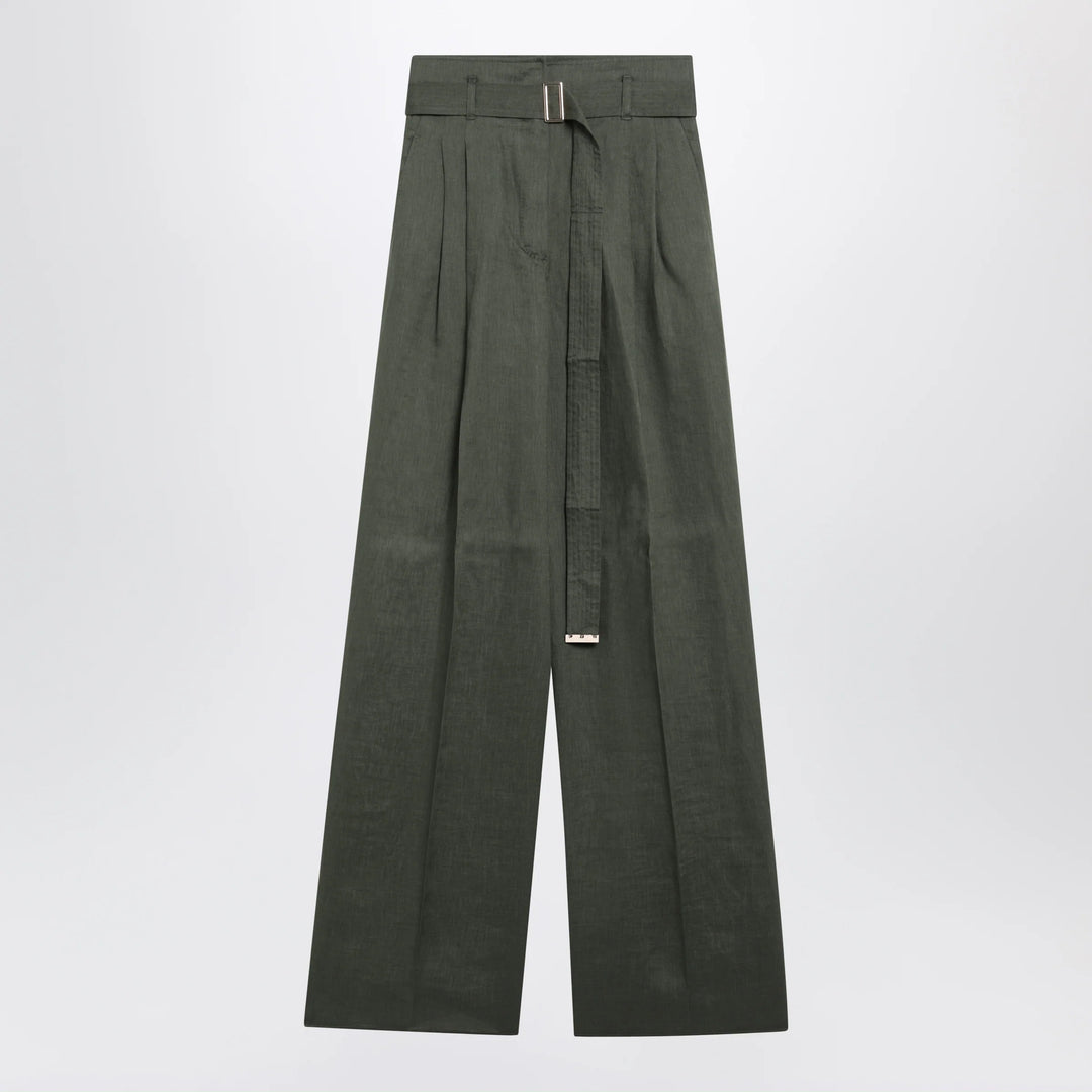 Max Mara Studio - High-waist wide-leg washed linen pants, khaki green