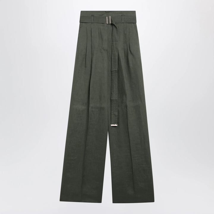 Max Mara Studio - High-waist wide-leg washed linen pants, khaki green