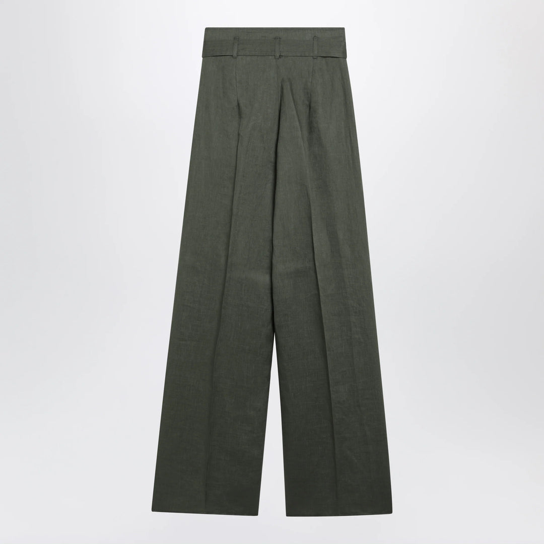 Max Mara Studio - High-waist wide-leg washed linen pants, khaki green