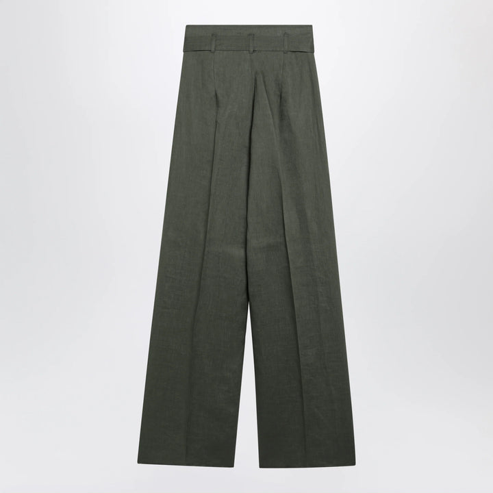 Max Mara Studio - High-waist wide-leg washed linen pants, khaki green