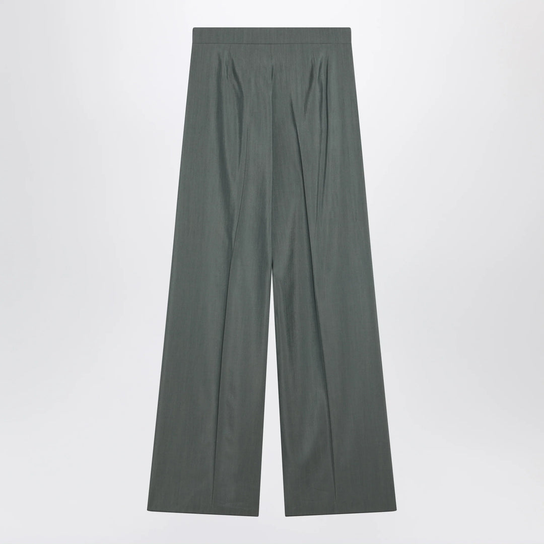 Max Mara - Dark green wide trousers in wool and silk