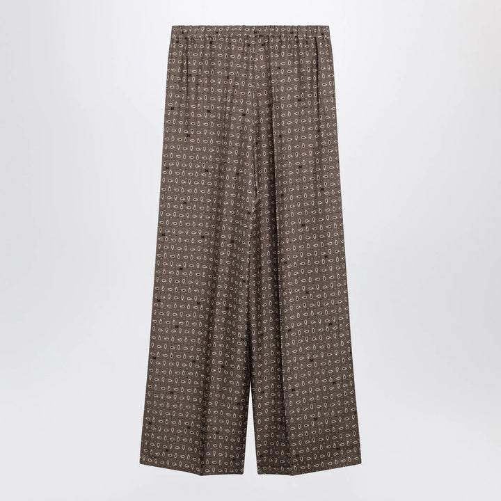 Max Mara - Mud-coloured printed silk trousers