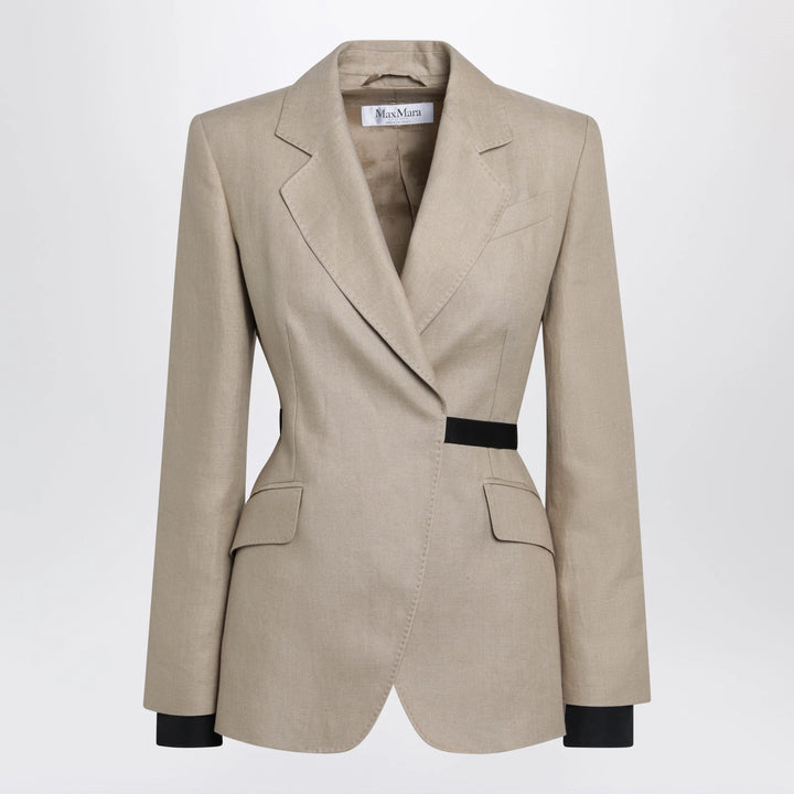 Max Mara - Double-breasted pure linen blazer in camel