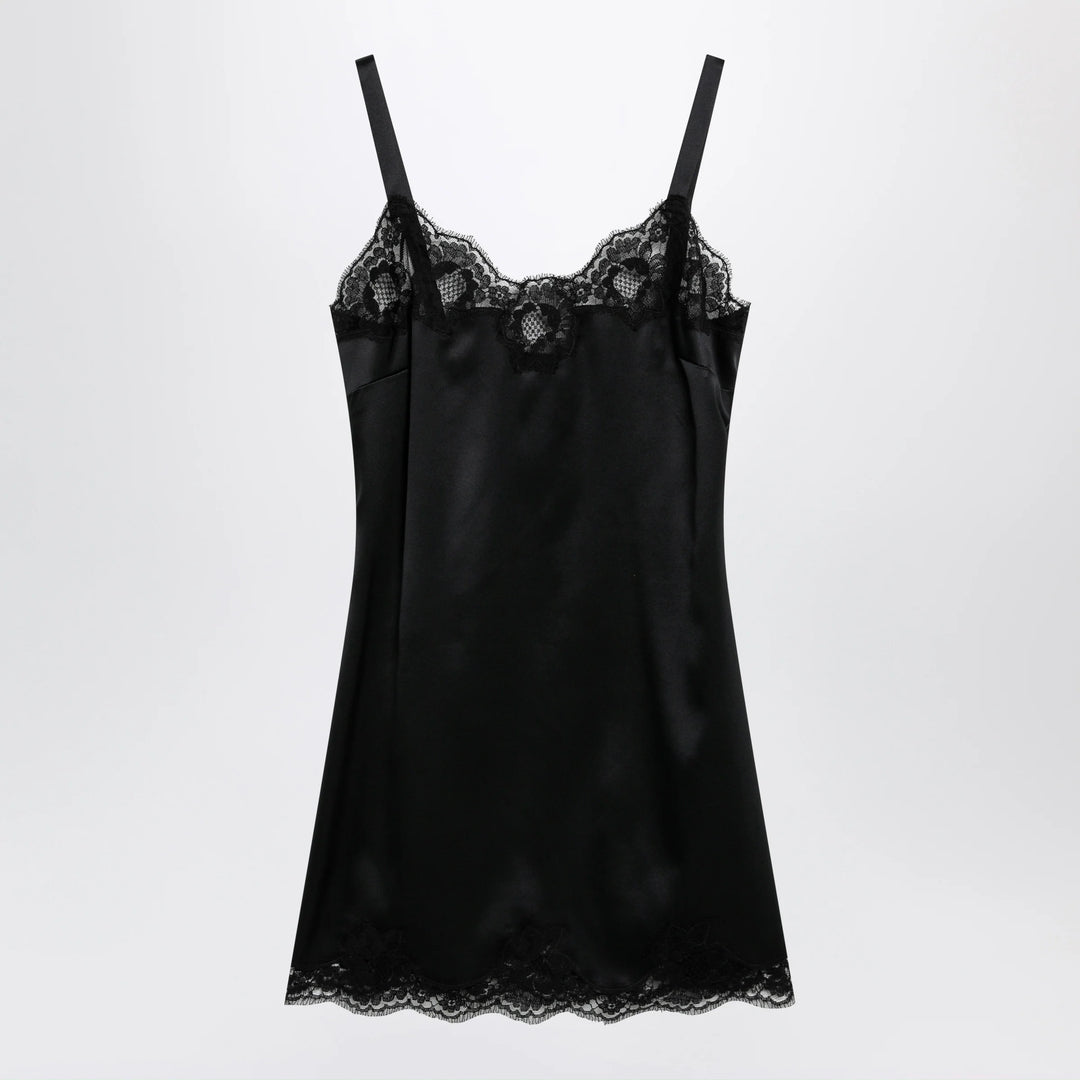 Dolce&amp;Gabbana - Black silk satin slip with lace trim