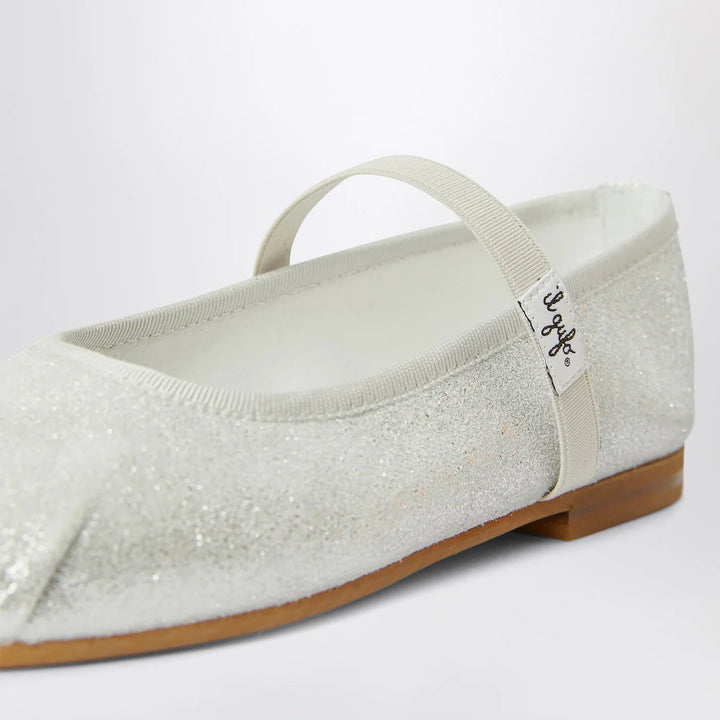 Silver ballet flats with elastic strap
