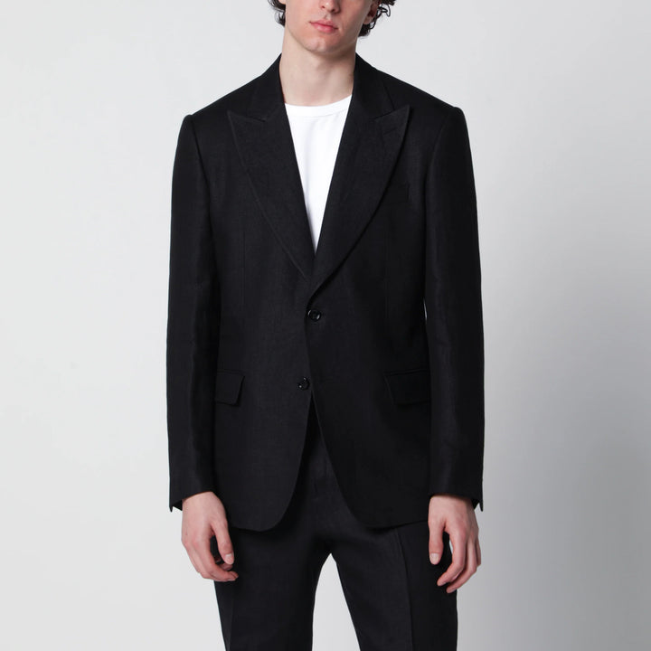 Lardini - Single-Breasted Black Linen Jacket
