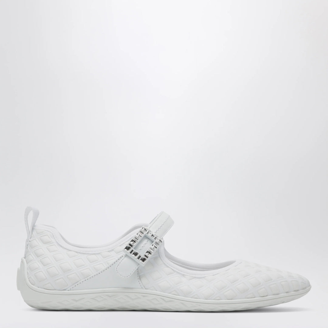 ROGER VIVIER - Viv Low Ballerina Flats with Fabric Strap in White