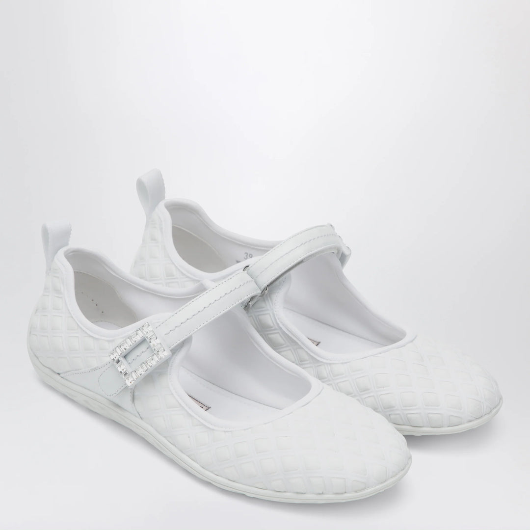 ROGER VIVIER - Viv Low Ballerina Flats with Fabric Strap in White