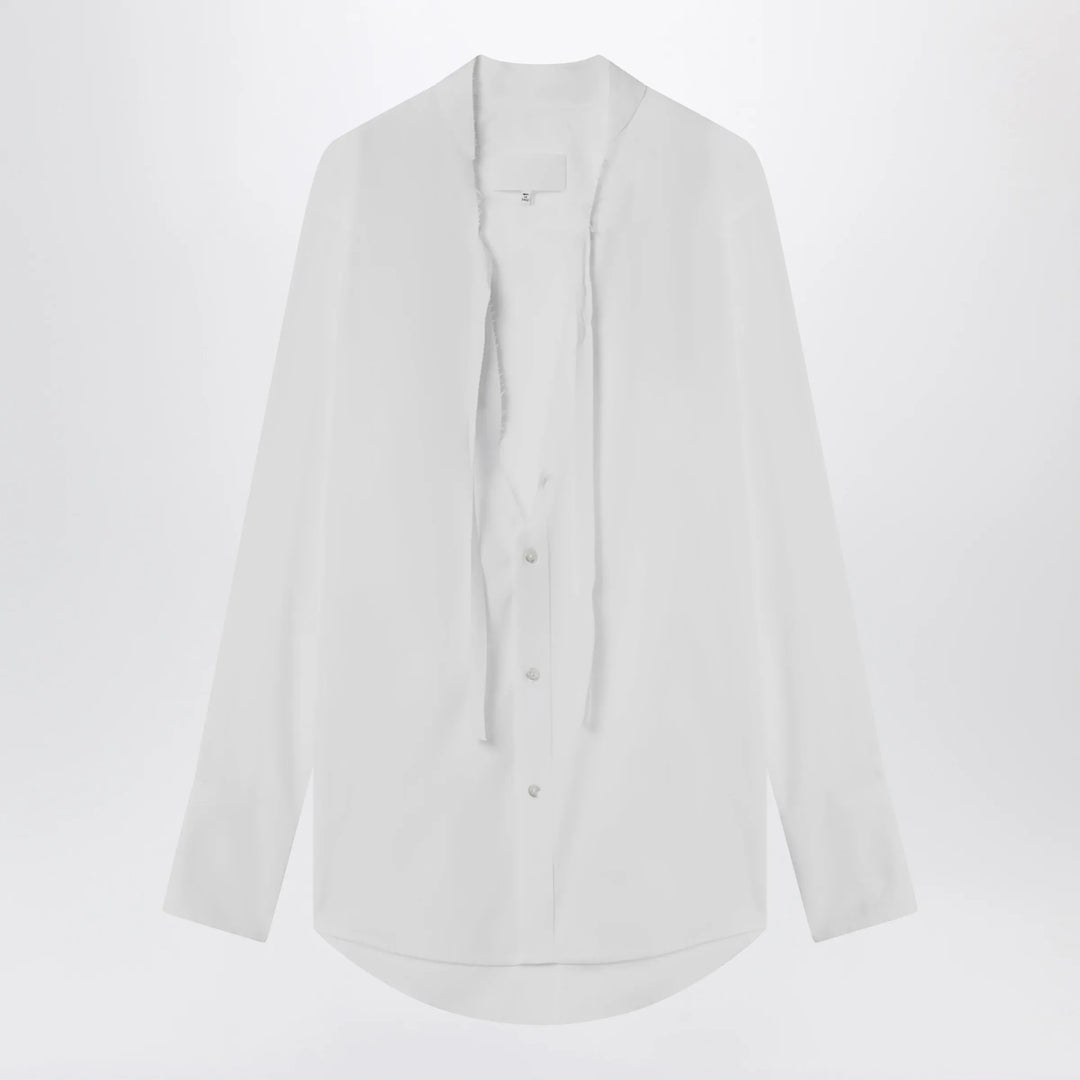 Maison Margiela - Deep V-neck cotton poplin shirt in white