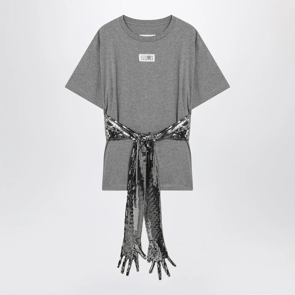 MM6 Maison Margiela - Grey mélange cotton T-shirt with gloves Brand Shirts & Tops L