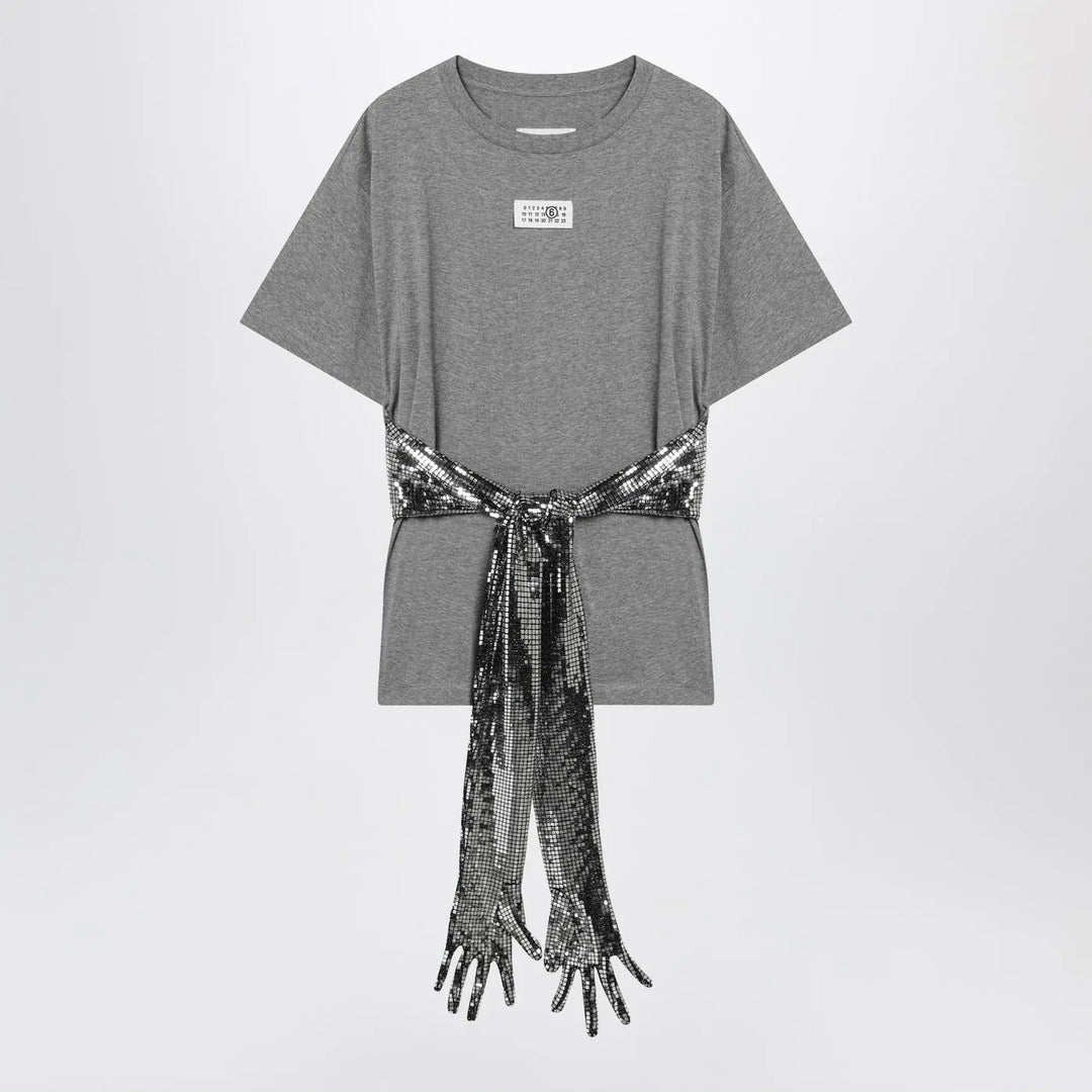 MM6 Maison Margiela - Grey mélange cotton T-shirt with gloves Brand Shirts &amp; Tops L