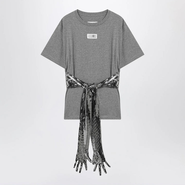 MM6 Maison Margiela - Grey mélange cotton T-shirt with gloves Brand Shirts &amp; Tops L