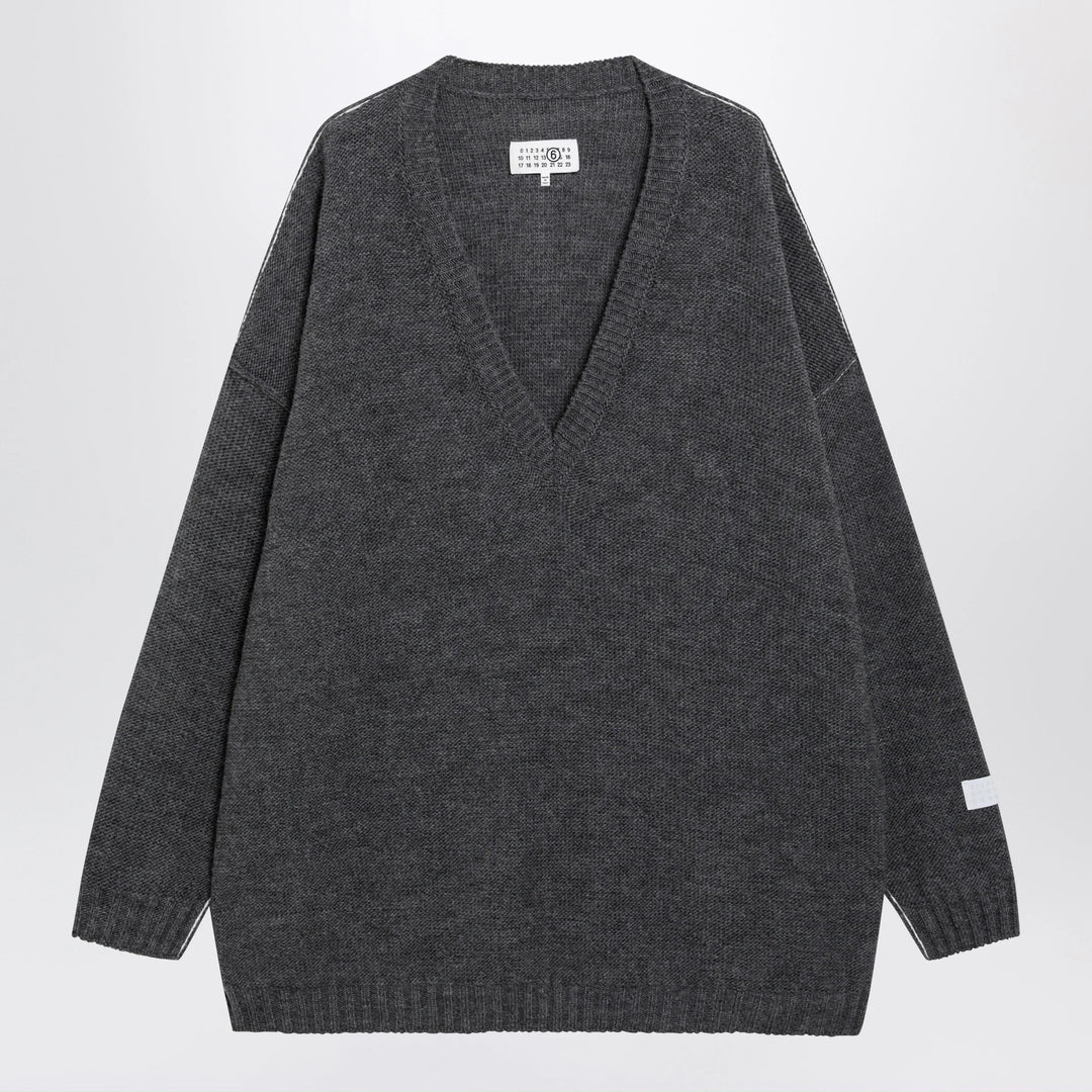 MM6 Maison Margiela - Grey mélange oversized V-neck knit sweater