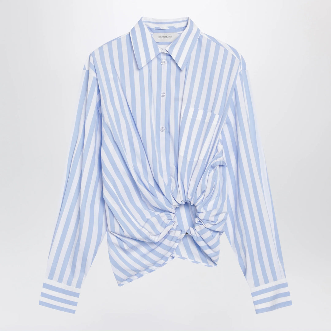 Sportmax - Striped cotton poplin shirt in light blue