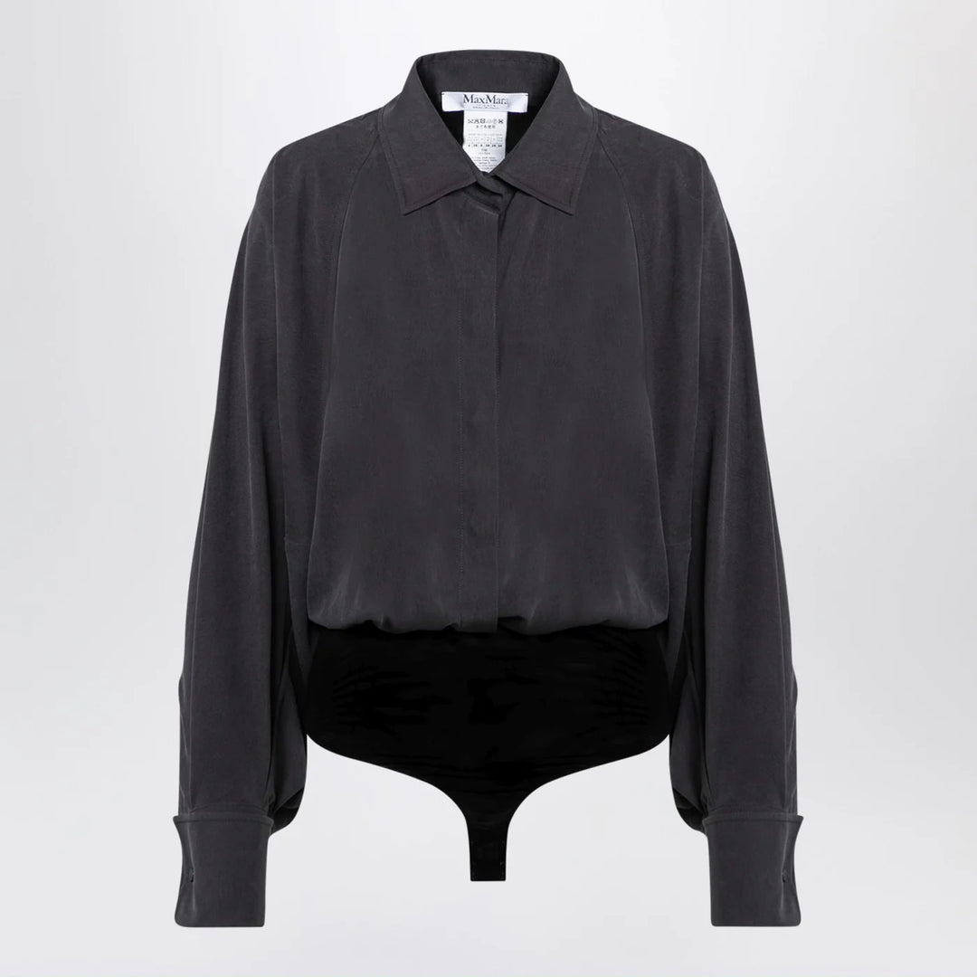 Max Mara - Anthracite grey silk body shirt