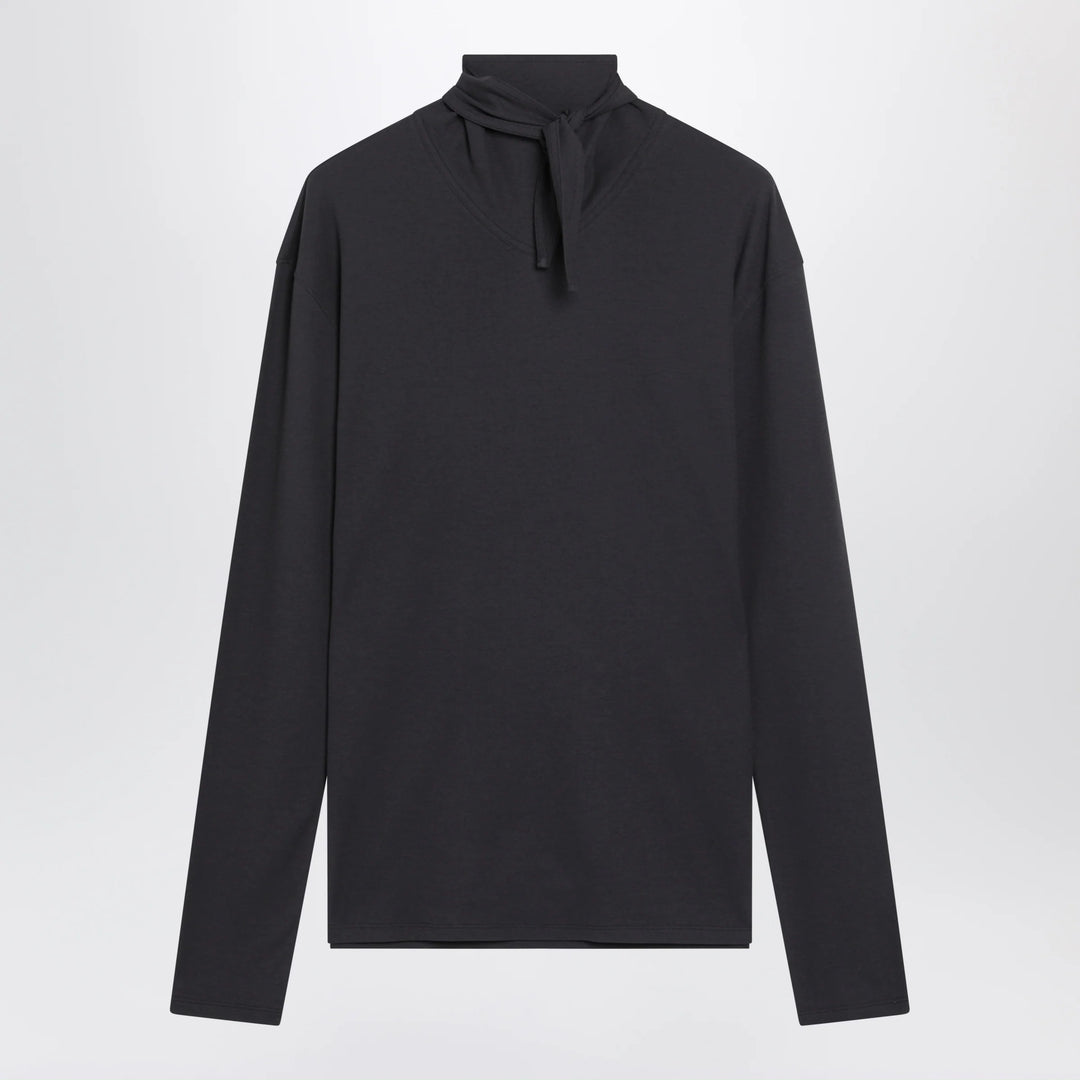 LEMAIRE - Dark grey long-sleeved sweater with scarf detail