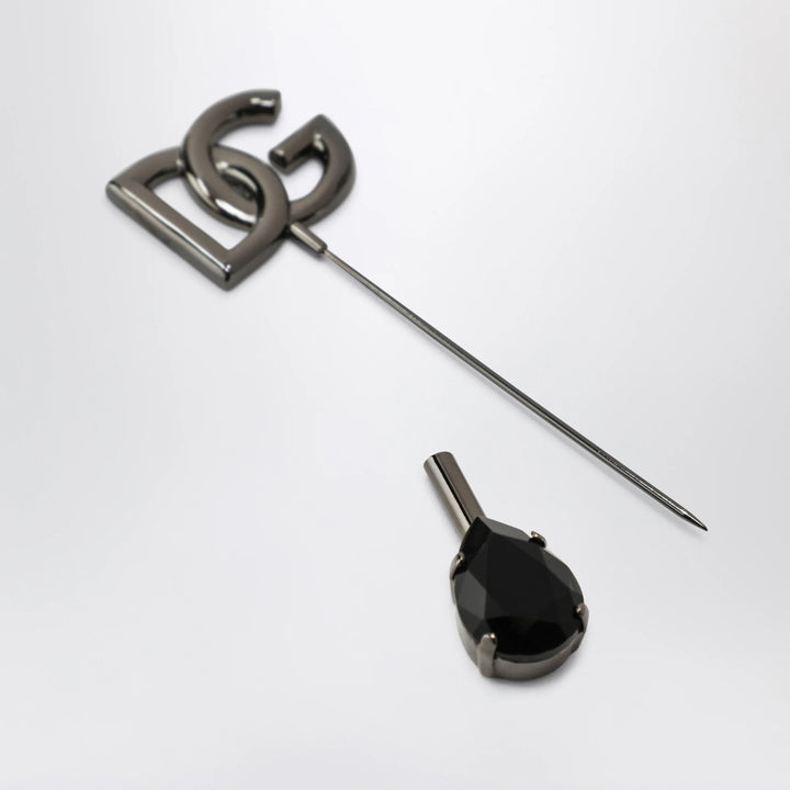 Dolce&amp;Gabbana - DG logo brooch with crystals in brass, ruthenium