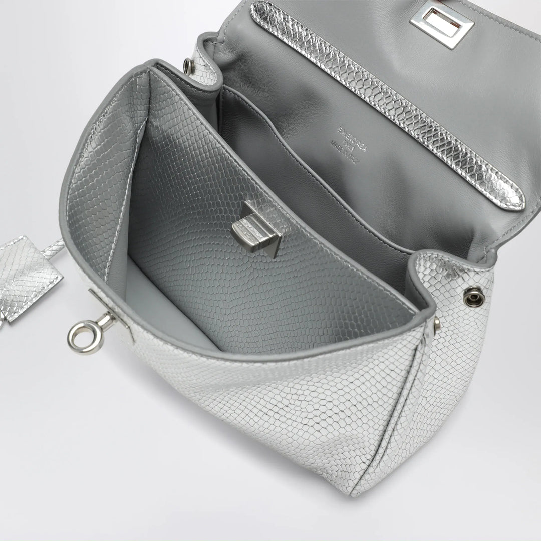Balenciaga - Mini Rodeo bag in shiny silver leather with python print Brand Apparel &amp; Accessories TU
