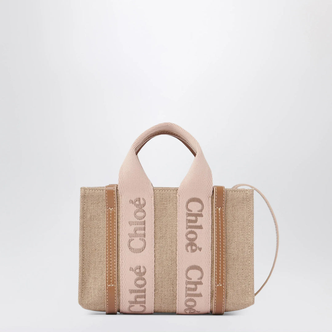 Chloé - Small Woody tote bag in linen Blushy beige Brand Apparel &amp; Accessories TU