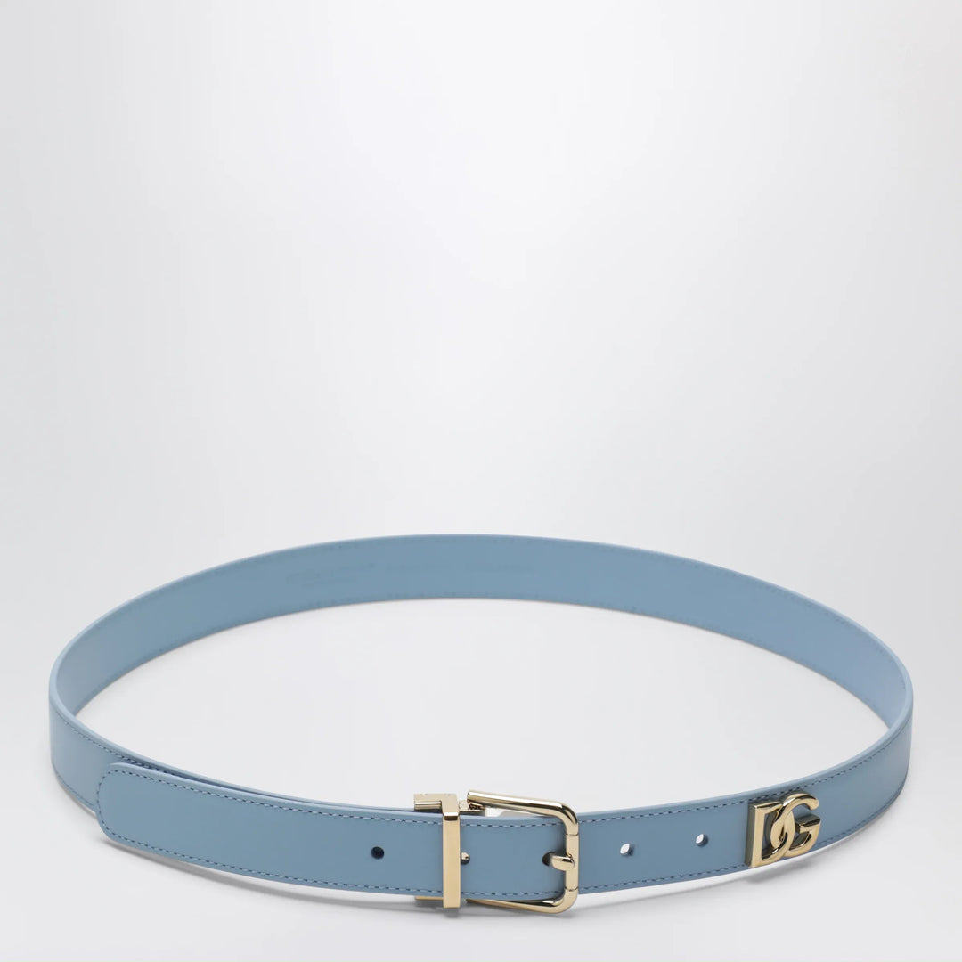 Dolce&amp;Gabbana - Logo plaque calfskin belt in powder blue Brand Apparel &amp; Accessories > Clothing Accessories > Belts 85 EU