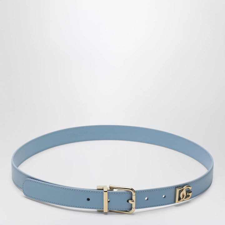 Dolce&amp;Gabbana - Logo plaque calfskin belt in powder blue Brand Apparel &amp; Accessories > Clothing Accessories > Belts 85 EU