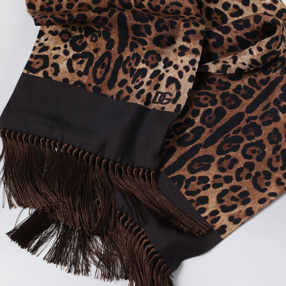 Dolce&Gabbana - Leopard-print silk scarf with fringes Brand Apparel & Accessories > Clothing Accessories > Scarves & Shawls TU