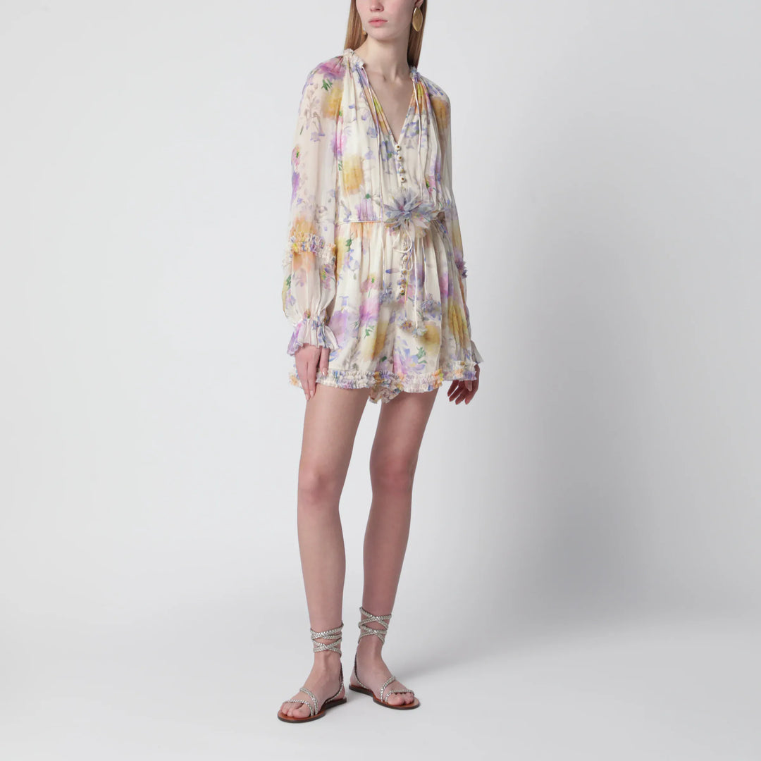 ZIMMERMANN - Cream short jumpsuit with floral pattern Brand Apparel & Accessories > Clothing > One-Pieces > Jumpsuits & Rompers 1